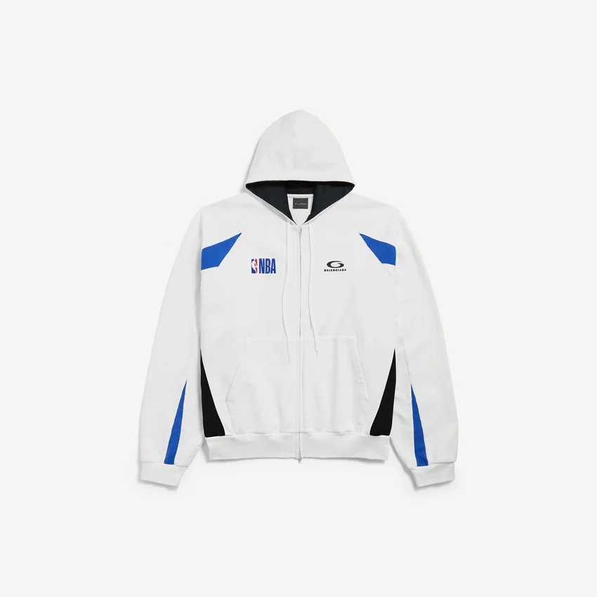Balenciaga pour homme | Sweats à capuche oversize zippés issus de la collaboration avec la NBA, en blanc/multicolore Balenciaga pour homme | Sweats à capuche oversize zippés issus de la collaboration avec la NBA, en blanc/multicolore
