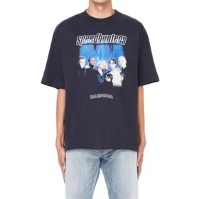 Balenciaga Speed Hunters pour homme, noir, bande bleue, manches courtes, gris 541875TCV381055