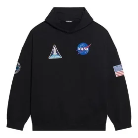 Balenciaga x NASA FW21 pour homme : sweat à capuche classique en coton à manches longues, coupe ample, logo crossover, noir 651799TKVD81070 Balenciaga x NASA FW21 pour homme : sweat à capuche classique en coton à manches longues, coupe ample, logo crossover, noir 651799TKVD81070