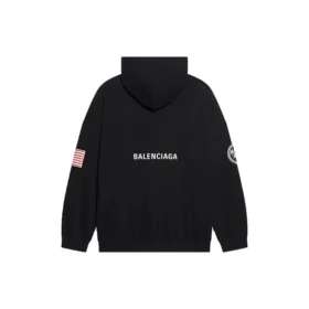 Balenciaga x NASA FW21 pour homme : sweat à capuche classique en coton à manches longues, coupe ample, logo crossover, noir 651799TKVD81070 Balenciaga x NASA FW21 pour homme : sweat à capuche classique en coton à manches longues, coupe ample, logo crossover, noir 651799TKVD81070