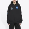 Balenciaga x NASA FW21 pour homme : sweat à capuche classique en coton à manches longues, coupe ample, logo crossover, noir 651799TKVD81070