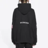 Balenciaga x NASA FW21 pour homme : sweat à capuche classique en coton à manches longues, coupe ample, logo crossover, noir 651799TKVD81070