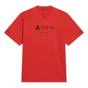Balenciaga x PlayStation : collaboration automne-hiver 2021, t-shirt unisexe à manches courtes PS5 avec imprimé géométrique alphabétique, rouge, 651795TKVF36552