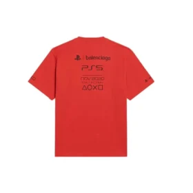 Balenciaga x PlayStation : collaboration automne-hiver 2021, t-shirt unisexe à manches courtes PS5 avec imprimé géométrique alphabétique, rouge, 651795TKVF36552