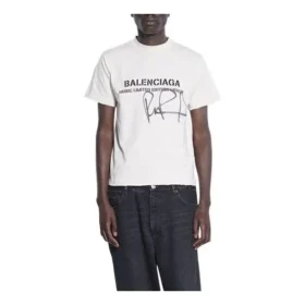 Balenciaga x RuPaul, signature conjointe, imprimé lettres, col rond, homme, blanc, 670943TLV579057