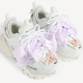 Baskets de sport à nœuds pour femme, blanc/rose