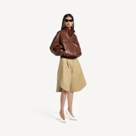 Blouson à col montant pour femme, couleur marron