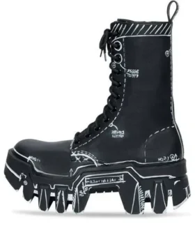 Bottes à lacets Bulldozer « Cuir de veau à contour noir » 672502WBEF21090