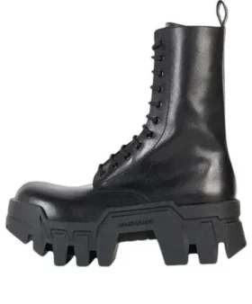 Bottes à lacets Bulldozer « Cuir de veau végétal noir » 671554WBCQ01000