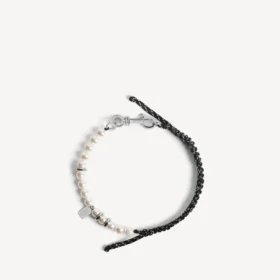 Bracelet/collier ras-du-cou Malibu à perles, noir/blanc/argent brillant