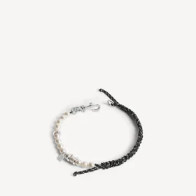 Bracelet/collier ras-du-cou Malibu à perles, noir/blanc/argent brillant