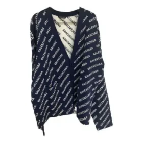 Cardigan en maille à logo intégral « Blue White » 736248T32338502