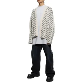 Cardigan à logo intégral « Chalky White Black » 736248T32339054