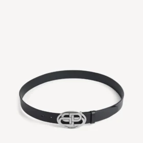 Ceinture ovale BB pour homme, noire