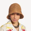Chapeau bob en raphia pour femme, couleur beige