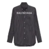 Chemise boutonnée à logo sur la poitrine et rayures fines « Black » 583989TGM041070