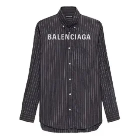 Chemise boutonnée à logo sur la poitrine et rayures fines « Black » 583989TGM041070