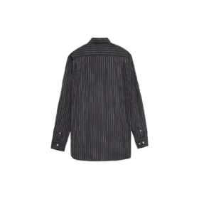 Chemise boutonnée à logo sur la poitrine et rayures fines « Black » 583989TGM041070