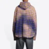 Chemise à capuche à manches longues à carreaux délavés « Purple Beige » 699223TMM095212