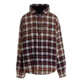 Chemise à capuche à manches longues à carreaux délavés « Rouge Blanc Noir » 699223TMM059783