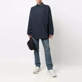 Chemise à col logo, manches longues et boutons « Navy » 671586TYB184100