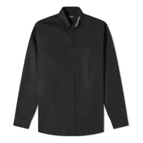 Chemise à col logo, manches longues et boutons « Noir » 671586TYB181000