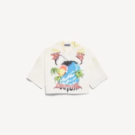 Chemise de bowling pour femme à motif tie-dye extrême, blanche/jaune