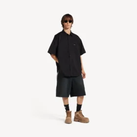 Chemise de travail à manches courtes pour homme, noire