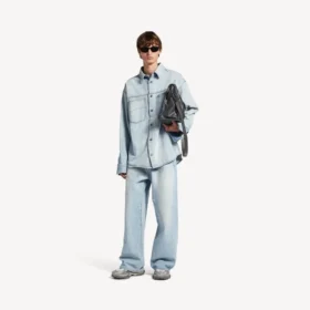 Chemise en denim à manches longues pour homme, bleu clair