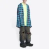 Chemise et T-shirt à carreaux en trompe-l&rsquo;œil « Bleu-Jaune néon » 699371TMM116305