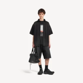 Chemise hybride en Denim « The Door » à manches courtes pour homme, couleur noire