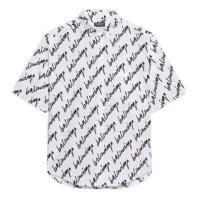 Chemise à manches courtes avec motifs griffonnés sur toute la surface « Blanc Noir » 681702TLLJ49040
