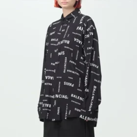 Chemise à manches longues en viscose à motif intégral, coupe ample « Noir » 658956TPLB41070