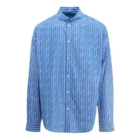 Chemise à manches longues à fines rayures et logo sur toute la surface « Bleu » 662983TGLB95531