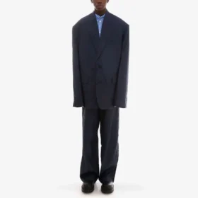 Chemise à manches longues à fines rayures et logo sur toute la surface « Bleu » 662983TGLB95531