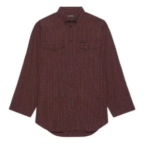 Chemise à manches longues oversize à carreaux SS21, marron 658806TKM366100