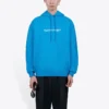 Haut à capuche à manches longues Balenciaga FW21 avec logo, bleu, pour homme 570811TIV557560
