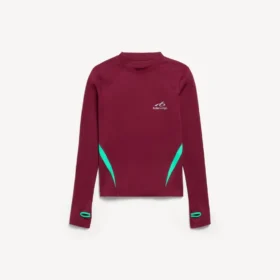 Haut technique ajusté à manches longues pour homme, couleur bordeaux/aqua