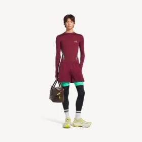 Haut technique ajusté à manches longues pour homme, couleur bordeaux/aqua