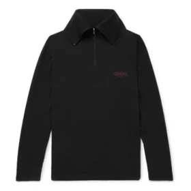 Homme : Balenciaga, col montant, demi-fermeture éclair, logo brodé, noir 486144TWK521000