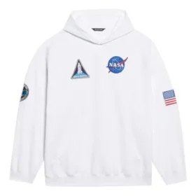 Homme Balenciaga x NASA FW21 Crossover Logo, sweat à capuche classique en coton, coupe ample, manches longues, blanc 651799TKVD89040 Homme Balenciaga x NASA FW21 Crossover Logo, sweat à capuche classique en coton, coupe ample, manches longues, blanc 651799TKVD89040