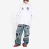 Homme Balenciaga x NASA FW21 Crossover Logo, sweat à capuche classique en coton, coupe ample, manches longues, blanc 651799TKVD89040