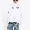 Homme Balenciaga x NASA FW21 Crossover Logo, sweat à capuche classique en coton, coupe ample, manches longues, blanc 651799TKVD89040