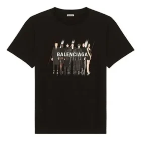 Imprimé portrait du groupe, logo rétro, manches courtes, unisexe, noir 612965TIVA11000