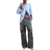 Jean baggy à poches rapiécées « Bleu » 751111TDW143359