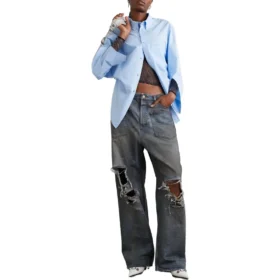 Jean baggy à poches rapiécées « Bleu » 751111TDW143359