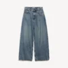 Jean baggy pour femme à entrejambe bas, bleu vintage délavé