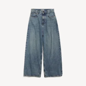 Jean baggy pour femme à entrejambe bas, bleu vintage délavé