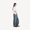 Jean baggy pour femme à entrejambe bas, bleu vintage délavé