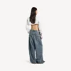 Jean baggy pour femme à entrejambe bas, bleu vintage délavé